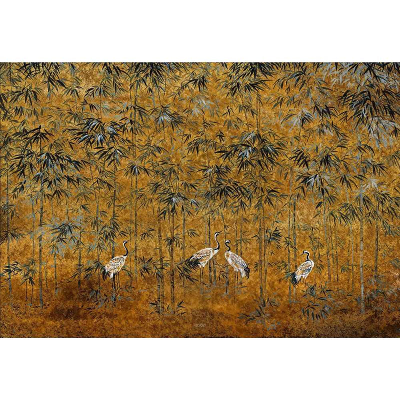 Papier peint tapisserie bambou jaune lumineux — autocollant