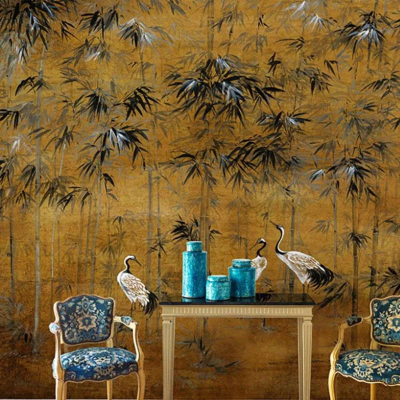 Papier peint tapisserie bambou jaune lumineux — intissé mat premium