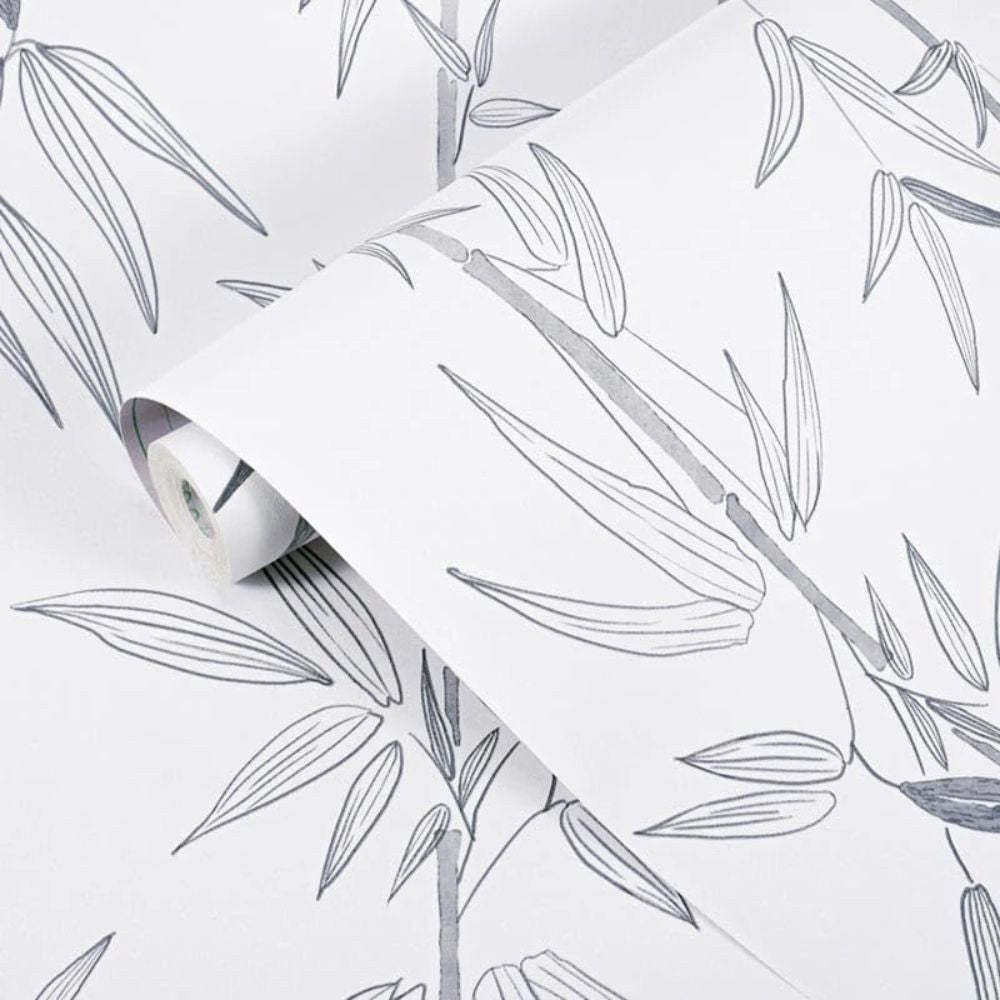 Papier peint tapisserie bambou noir et blanc - motif