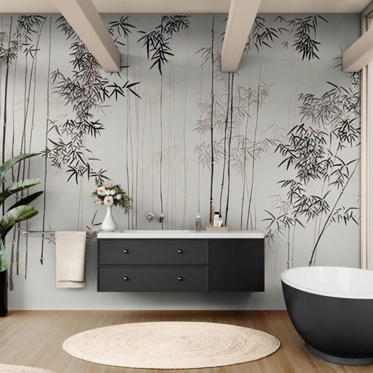 Papier peint tapisserie bambou pour salle de bain - Papierpeint - panoramique.fr