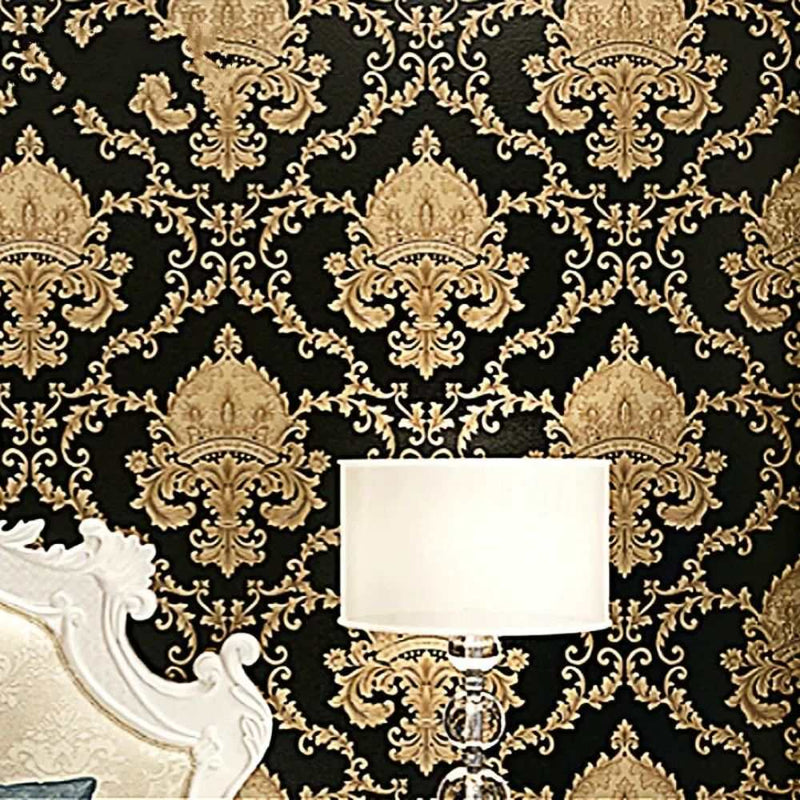 Papier peint tapisserie baroque noir et or — autocollant