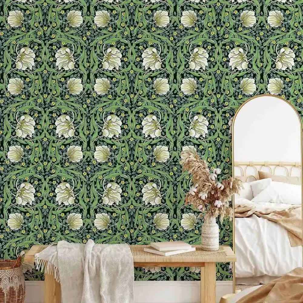 Papier peint tapisserie botanique William Morris feuillage vert - Papierpeint - panoramique.fr
