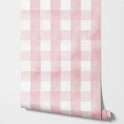 Papier peint tapisserie carreaux vichy rose poudré - Papierpeint - panoramique.fr