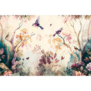 Papier peint tapisserie colibris effet 3D et fleurs - Papierpeint - panoramique.fr