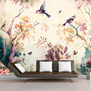Papier peint tapisserie colibris effet 3D et fleurs - Papierpeint - panoramique.fr