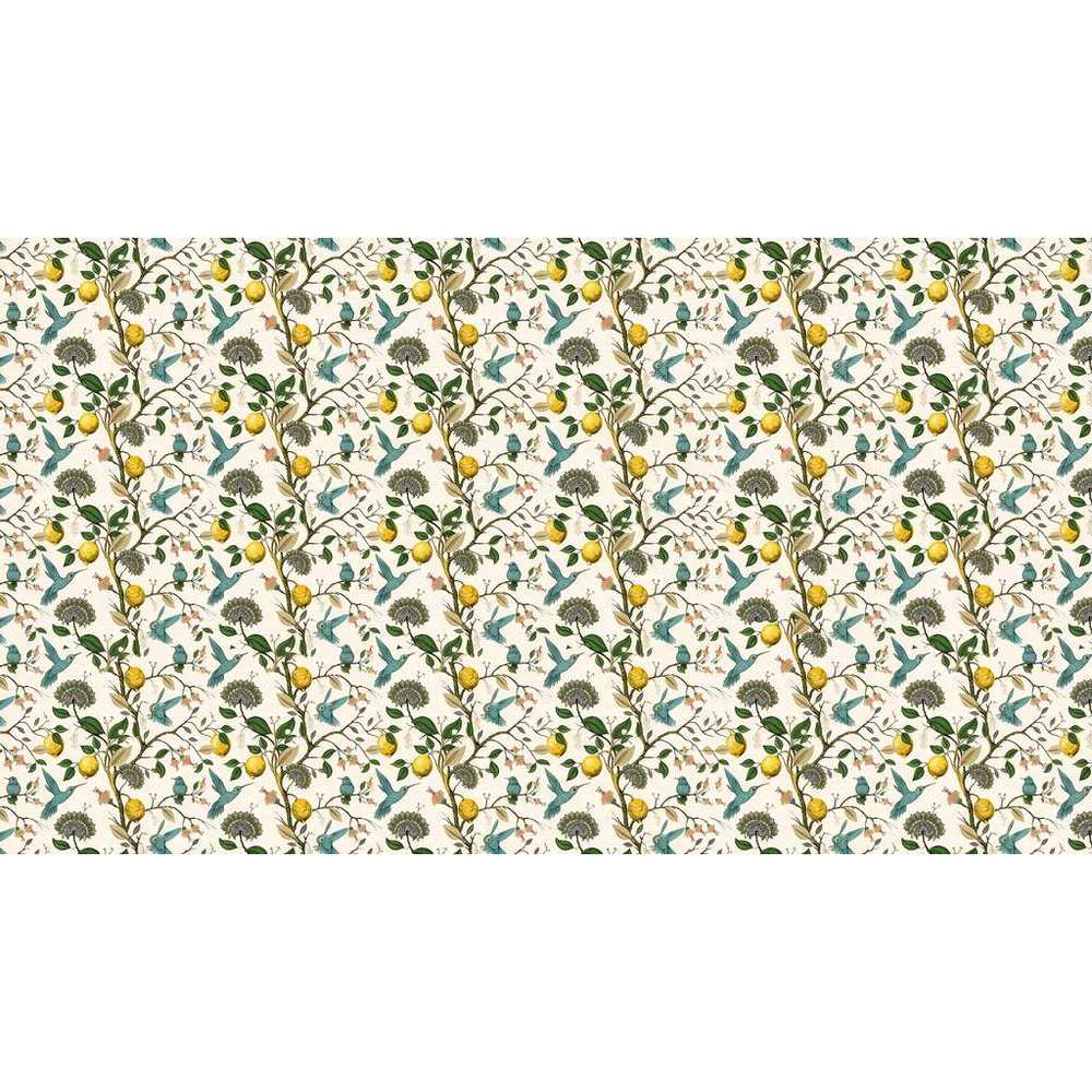 Papier peint tapisserie colibris bleus et citronniers - motif
