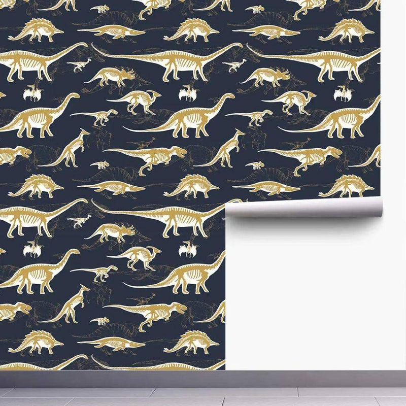 Papier peint tapisserie dinosaures noir et or pour enfant — autocollant