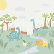 Papier peint tapisserie enfant dinosaures et végétation colorée - Papierpeint - panoramique.fr