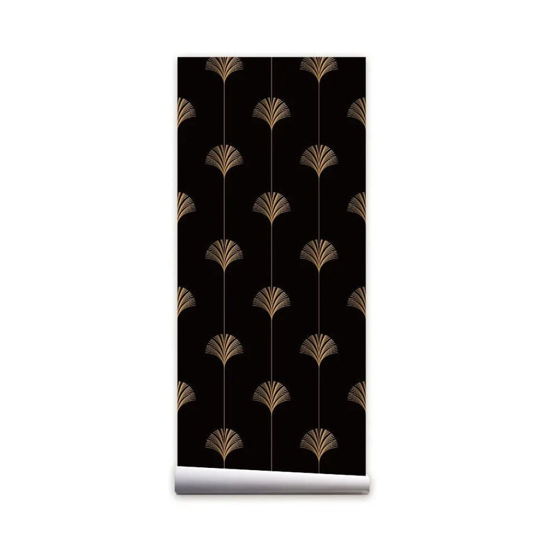 Papier peint tapisserie éventails noir et or art déco — autocollant