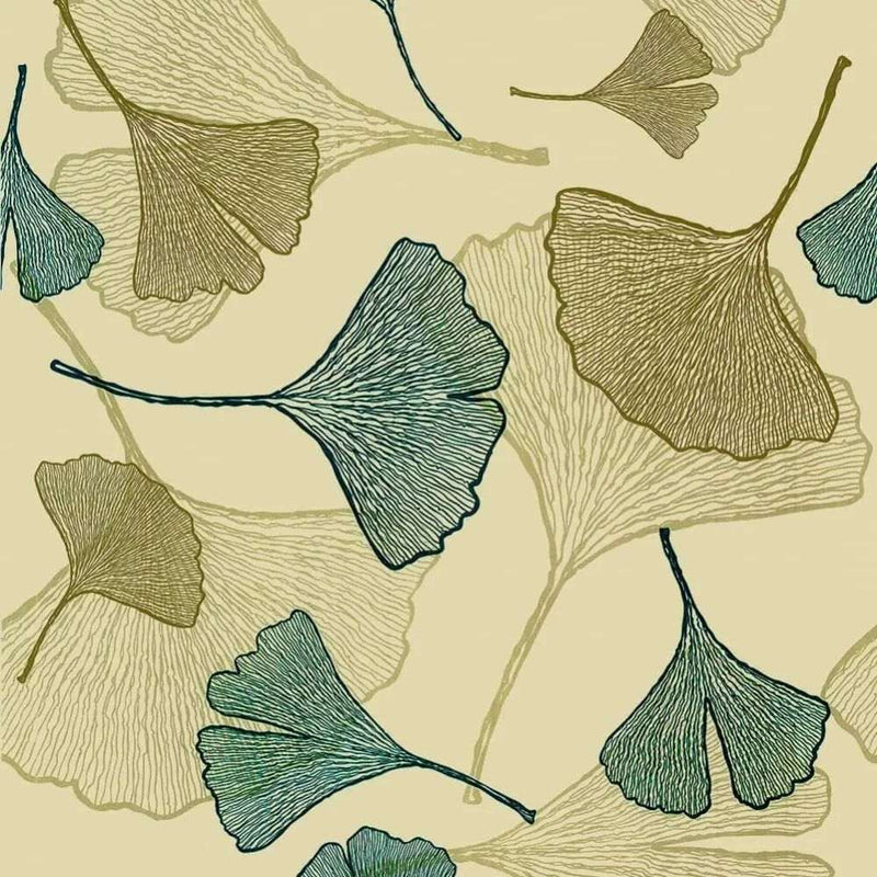 Papier peint tapisserie feuillage ginkgo bleu et vert — autocollant