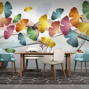 Papier peint tapisserie feuilles de ginkgo multicolores - Papierpeint - panoramique.fr