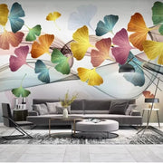 Papier peint tapisserie feuilles de ginkgo multicolores - Papierpeint - panoramique.fr
