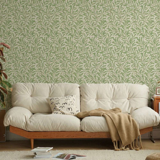 Papier peint tapisserie feuilles vert sauge stylisées - Papierpeint - panoramique.fr