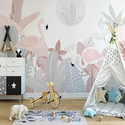 Papier peint tapisserie flamant rose pour chambre d'enfant - Papierpeint - panoramique.fr