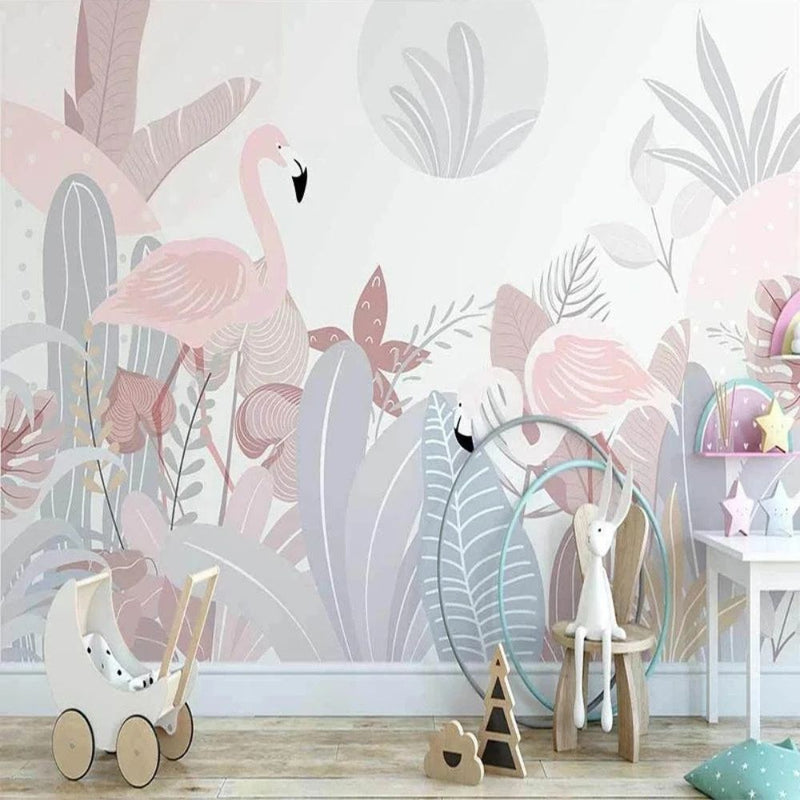 Papier peint tapisserie flamant rose pour chambre d'enfant — intissé mat premium