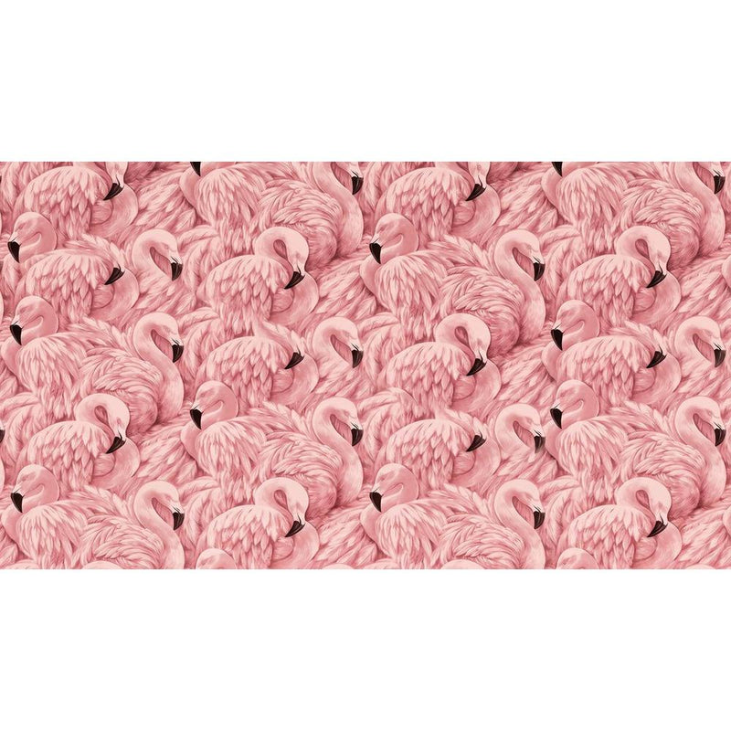 Papier peint tapisserie flamants roses et feuillages tropicaux — autocollant