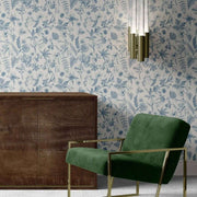 Papier peint tapisserie fleuri vintage bleu - Papierpeint - panoramique.fr