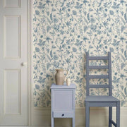 Papier peint tapisserie fleuri vintage bleu - Papierpeint - panoramique.fr