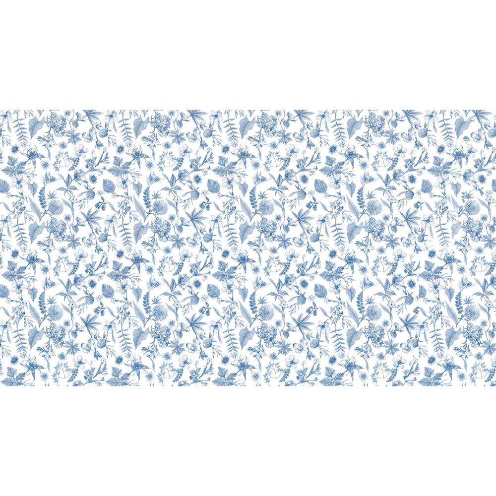 Papier peint tapisserie fleuri vintage bleu - motif