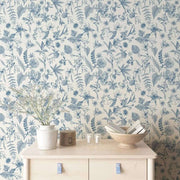 Papier peint tapisserie fleuri vintage bleu - Papierpeint - panoramique.fr
