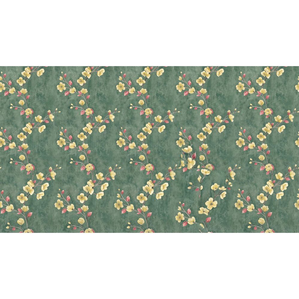 Papier peint tapisserie fleuri vintage vert - motif