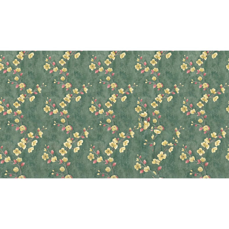 Papier peint tapisserie fleuri vintage vert — autocollant