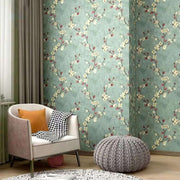 Papier peint tapisserie fleuri vintage vert - Papierpeint - panoramique.fr