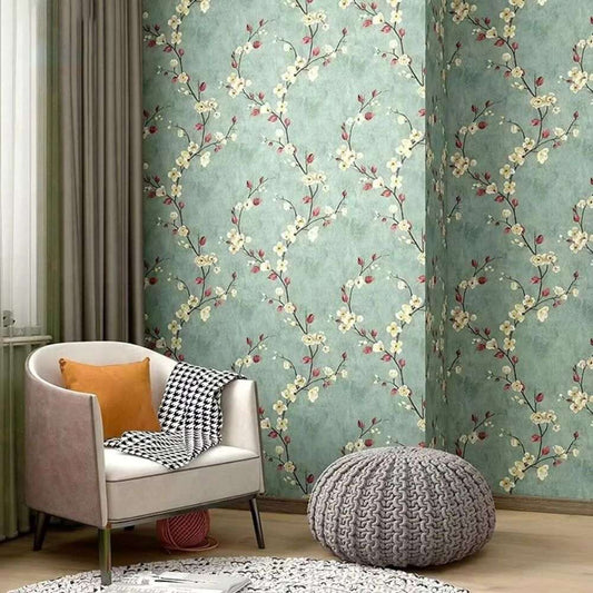 Papier peint tapisserie fleuri vintage vert - Papierpeint - panoramique.fr