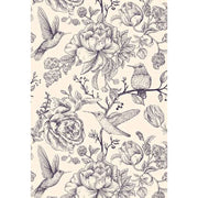 Papier peint tapisserie fleurs et colibris vintage noir et blanc - Papierpeint - panoramique.fr