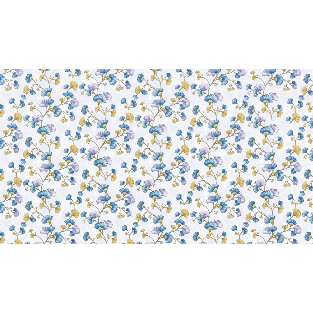 Papier peint tapisserie fleurs et feuilles de ginkgo - motif