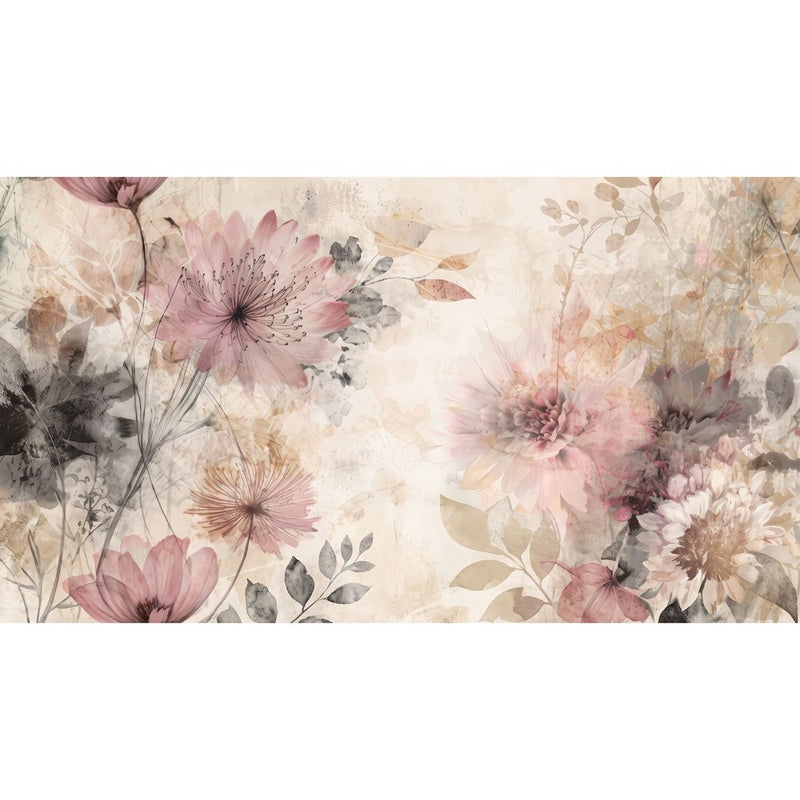 Papier peint tapisserie fleurs géantes aquarelle — autocollant