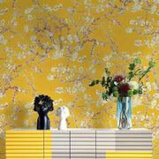 Papier peint tapisserie fleurs jaunes vintage - Papierpeint - panoramique.fr