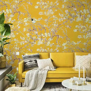Papier peint tapisserie fleurs jaunes vintage - Papierpeint - panoramique.fr