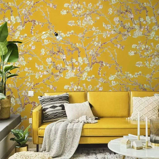 Papier peint tapisserie fleurs jaunes vintage - Papierpeint - panoramique.fr
