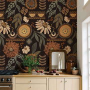Papier peint tapisserie fleurs marron vintage - Papierpeint - panoramique.fr