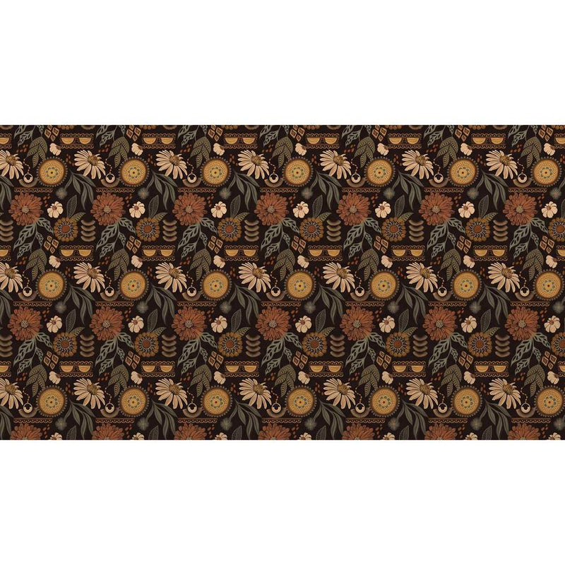 Papier peint tapisserie fleurs marron vintage — autocollant