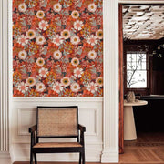 Papier peint tapisserie fleurs orange vintage - Papierpeint - panoramique.fr