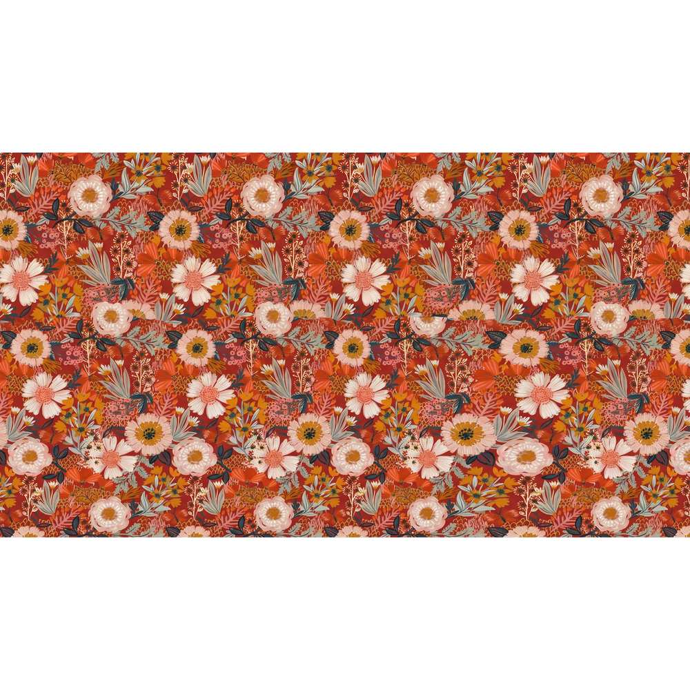 Papier peint tapisserie fleurs orange vintage - motif
