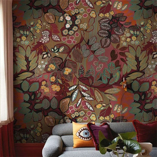 Papier peint tapisserie fleurs rouges vintage - Papierpeint - panoramique.fr