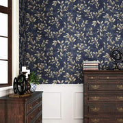 Papier peint tapisserie fleurs vintage bleu seventies - Papierpeint - panoramique.fr