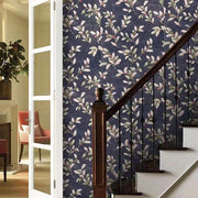 Papier peint tapisserie fleurs vintage bleu seventies - Papierpeint - panoramique.fr