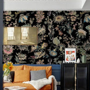Papier peint tapisserie fleurs vintage sur fond noir - Papierpeint - panoramique.fr