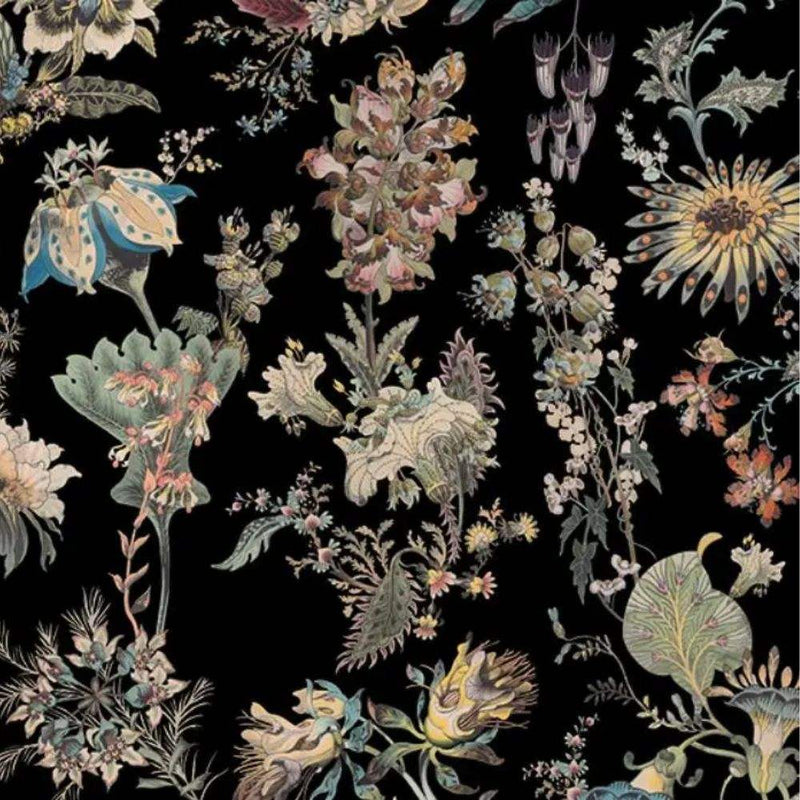 Papier peint tapisserie fleurs vintage sur fond noir — autocollant