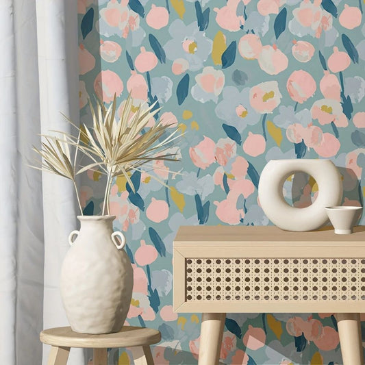 Papier peint tapisserie fleurs vintage hippie multicolore - Papierpeint - panoramique.fr