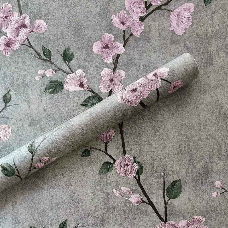 Papier peint tapisserie fleurs vintage noir blanc et gris — autocollant