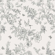 Papier peint tapisserie fleurs vintage noir et blanc épuré - Papierpeint - panoramique.fr