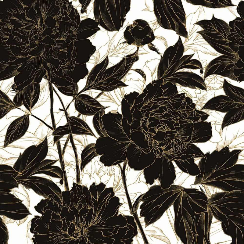 Papier peint tapisserie floral noir et or — autocollant