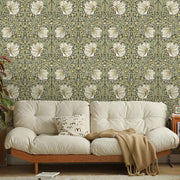 Papier peint tapisserie floral vintage vert sauge - Papierpeint - panoramique.fr