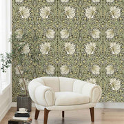 Papier peint tapisserie floral vintage vert sauge - Papierpeint - panoramique.fr