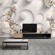 Papier peint tapisserie géométrie et grosses fleurs - Papierpeint - panoramique.fr